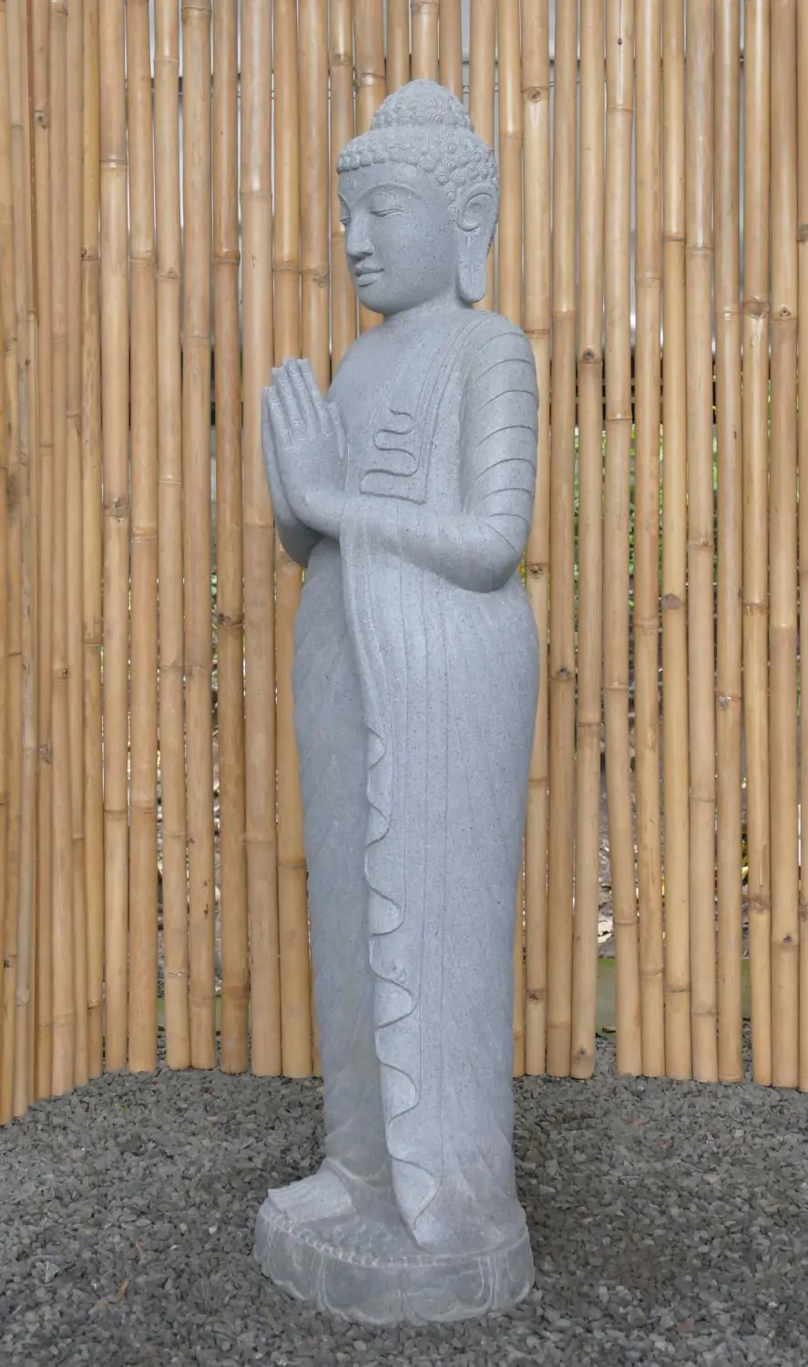  Product image 2 of the product “Standing Buddha made of Riverstone, position Namaskara , H. 149cm. ”